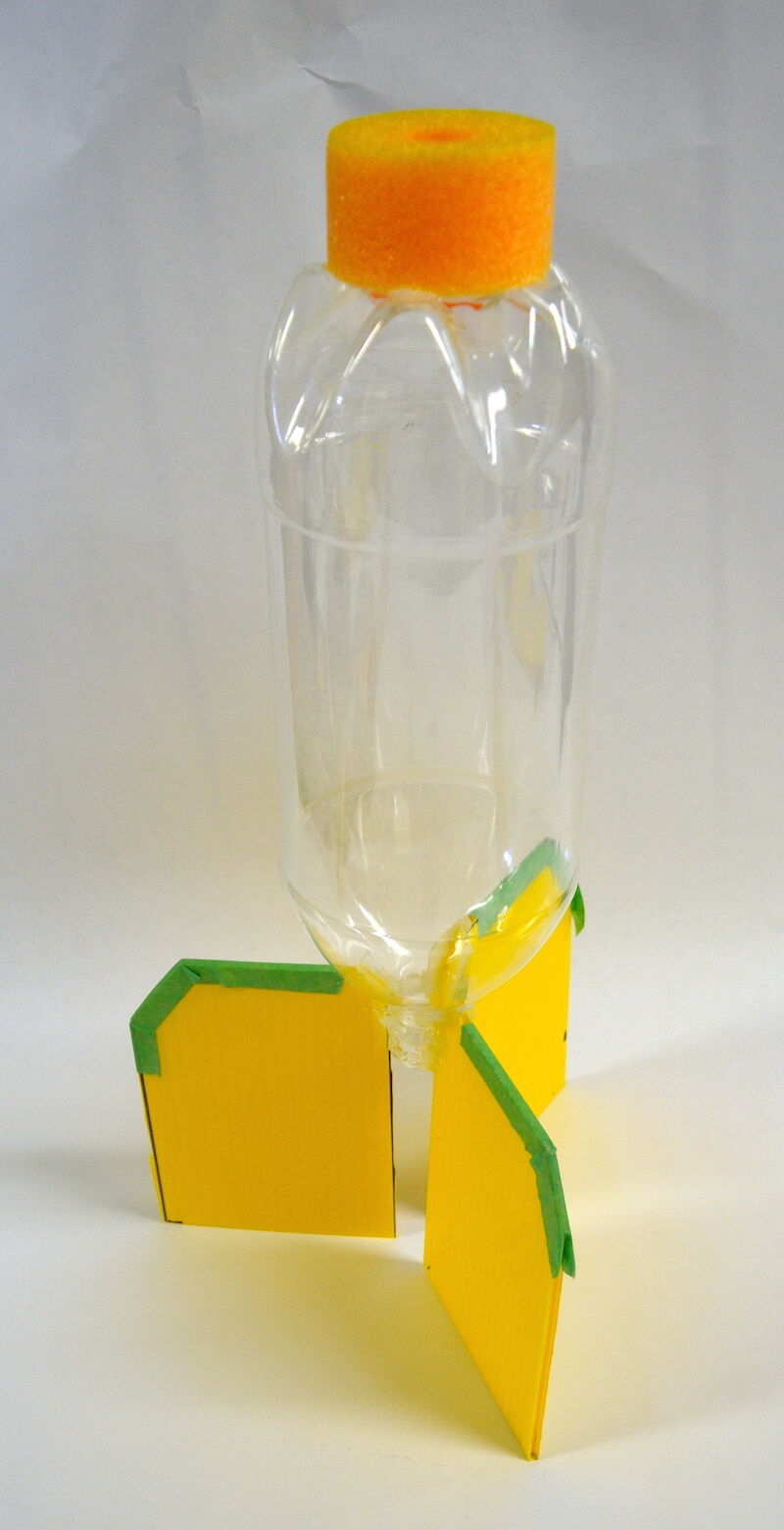 Make a water rocket! The homemade water rocket is complete, fins and all!