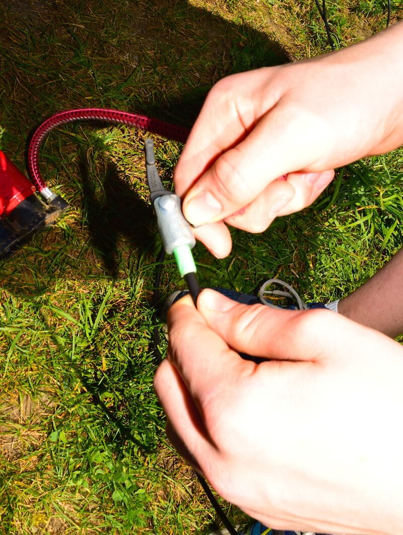 connecting the bicycle pump to the water rocket launcher